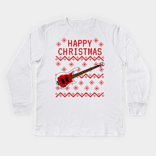 Bass Guitar Ugly Christmas Bassist Musician Kids Long Sleeve T-Shirt